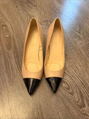 Nine West Nude Pumps with Black Patent Cap Toe